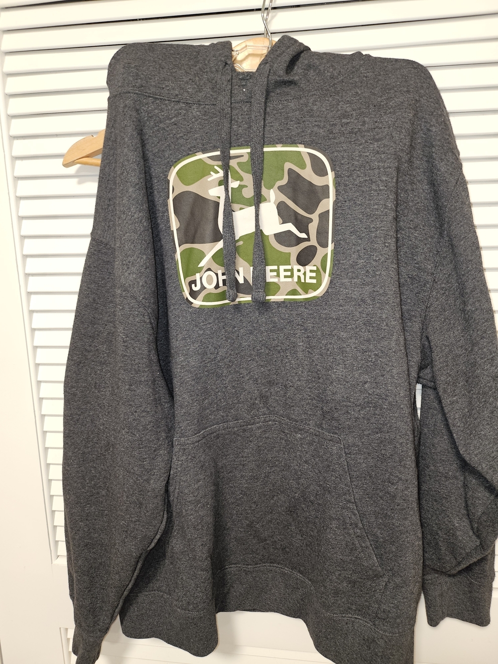 John Deere Gray Hoodie with Green Camo Logo
